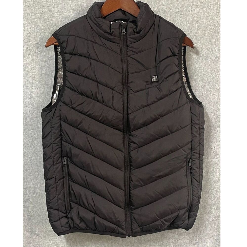 Women’s XL Black Heated Puffer Vest USB Quilted Zip Pockets Tested